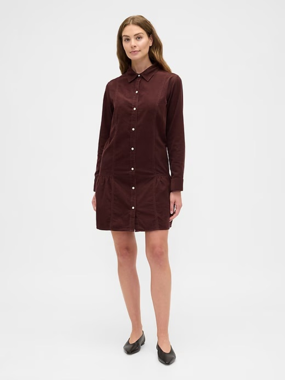 Gap Dress Womens Large Brown Corduroy Button Down Relaxed Fit New